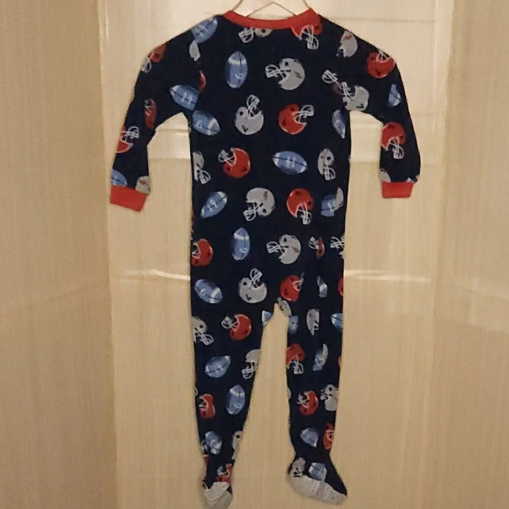 Carter's Toddler Boys Blue Football Fleece Footie Pajamas 4T